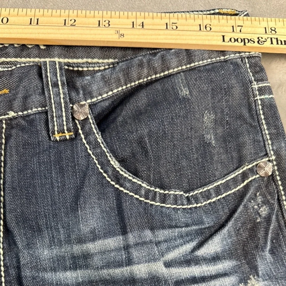 Antique Rivet Fashion Slim Mens Jeans 36x32 Dark Wash Studded Faux Croc Y2K NEW